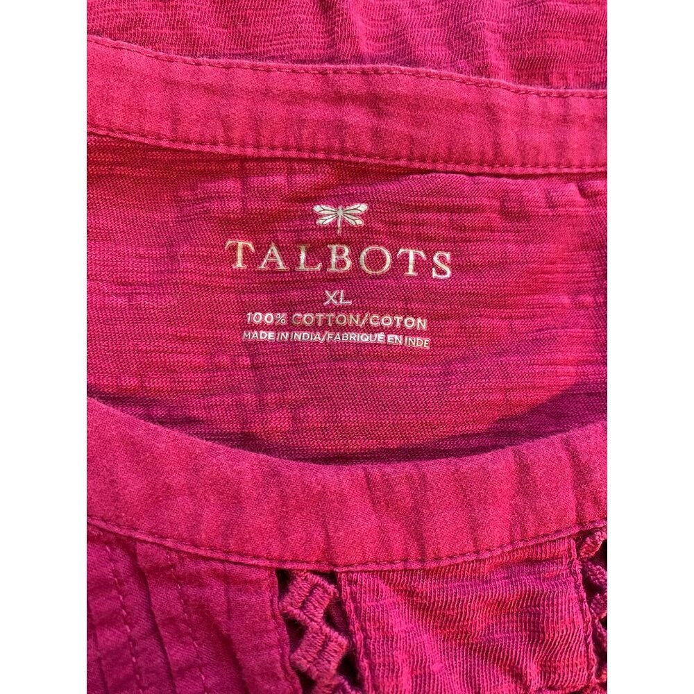 Talbots Womens XL Fuchsia Cotton Top With Crochet Details Artsy Blouse - Picture 3 of 8